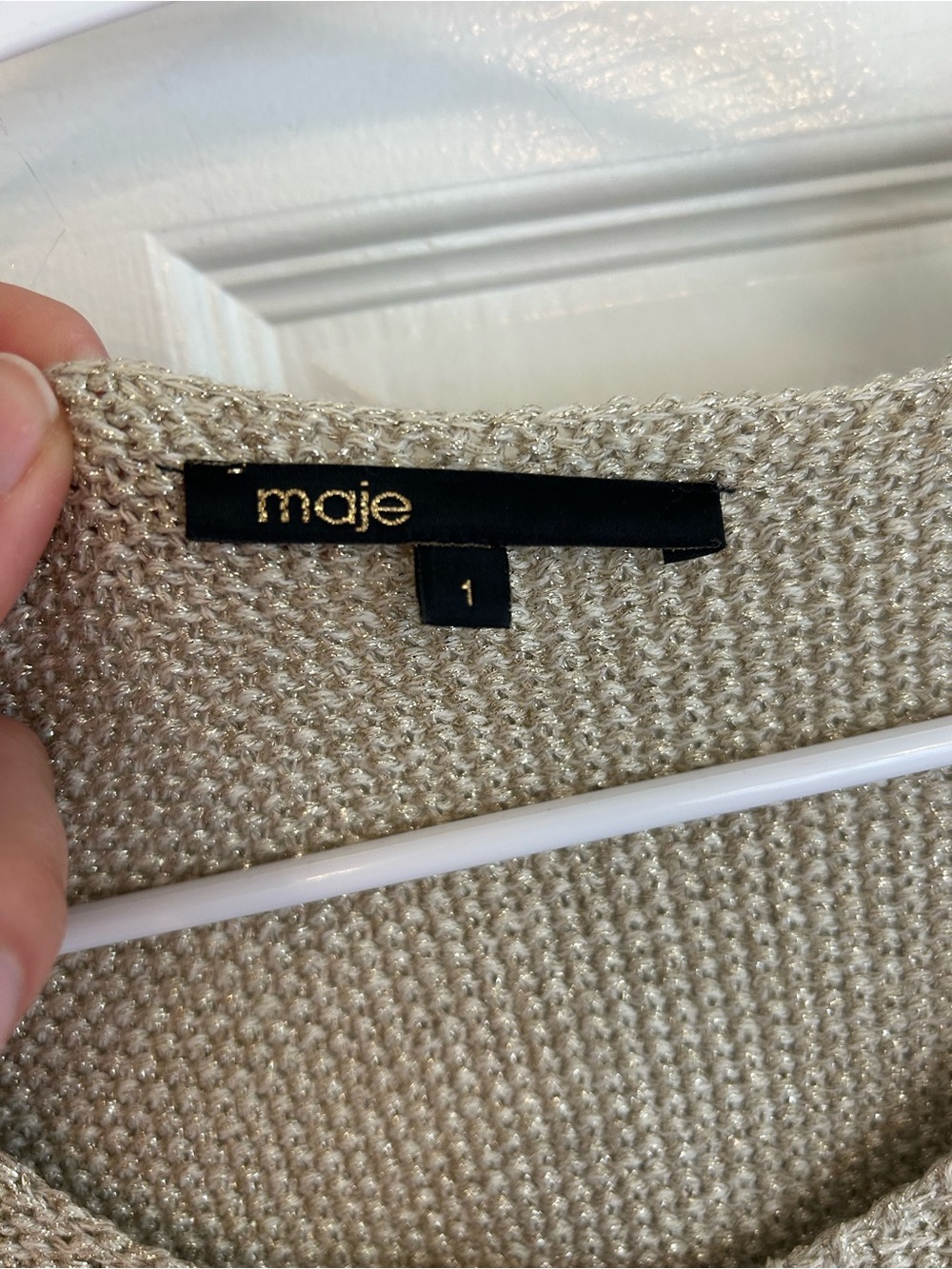 Maje Gold Shimmer Scoop Neck Knit Sweater Size Small — Like New - Picture 2 of 4